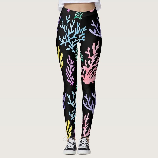 Leggings Coral Reef Elegance: Patrón acuarela (Anverso)