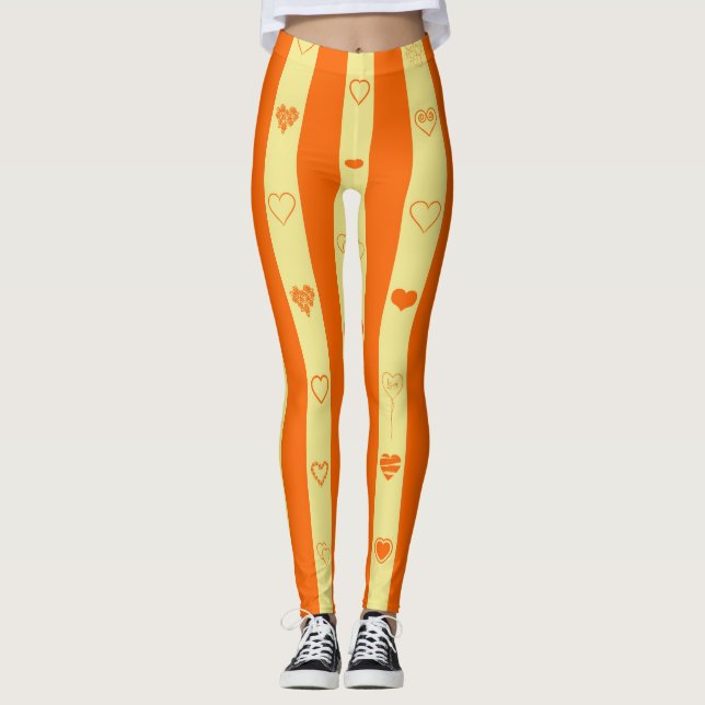 Leggings Corazón Adorable Moderno Franja Naranja (Anverso)