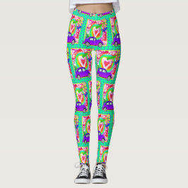Leggings Corazón de coche de tinte de hippy retro de 1960's