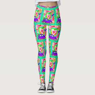 Leggings Corazón de coche de tinte de hippy retro de 1960's