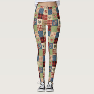 Leggings Corazón de Colcha de País Parche Red Azul