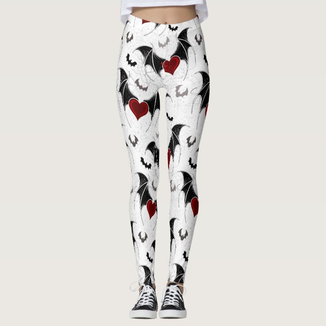 Leggings Corazón de Halloween con alas de murciélago negro (Anverso)