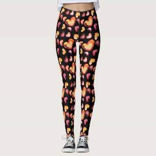 Leggings Corazón de Plaid Texturizado con Hojas de Aluminio