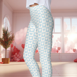 Leggings Corazón de San Valentín de Cuadro Azul Claro