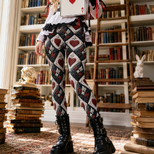 Leggings Corazón Gótico Rojo y Negro Barroco Fleur De Lis