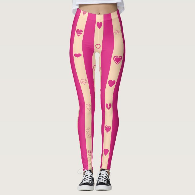 Leggings Corazón lindo moderno banda rosa caliente (Anverso)