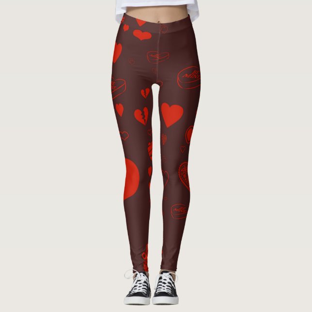Leggings Corazón moderno naranja rojo lindo (Anverso)