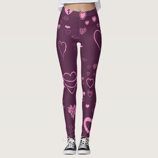 Leggings Corazón moderno rosa púrpura lindo (Anverso)