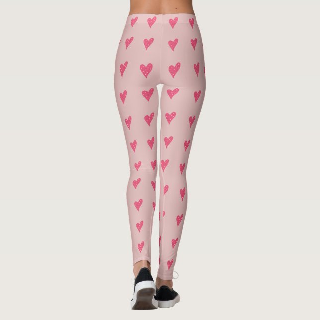 Leggings Corazón rosado moderno con patrón de puntos blanco (Reverso)