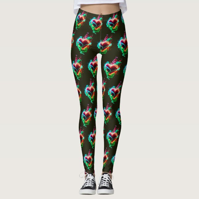 Leggings Corazón Verde de Envidia en Ajuste Personalizado M (Anverso)
