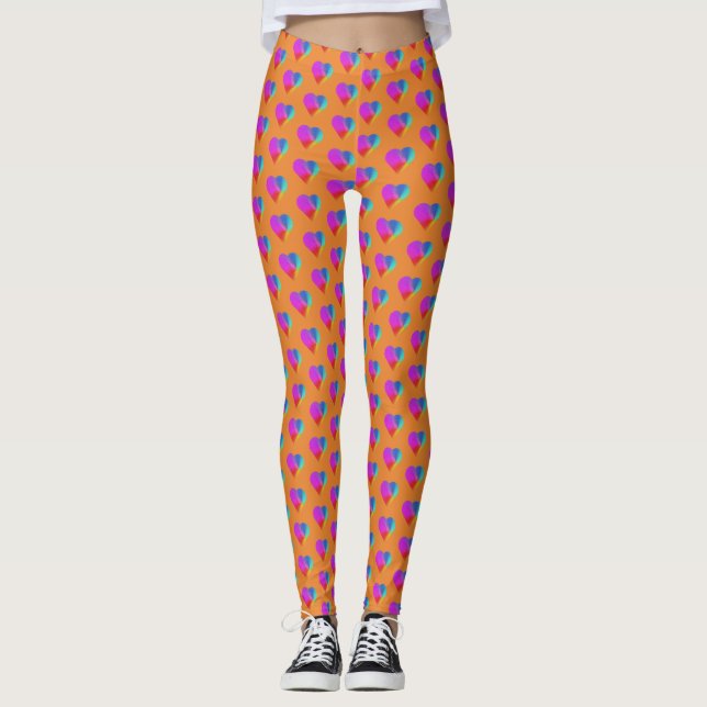 Leggings Corazones arcoiris sobre el Naranja (Anverso)