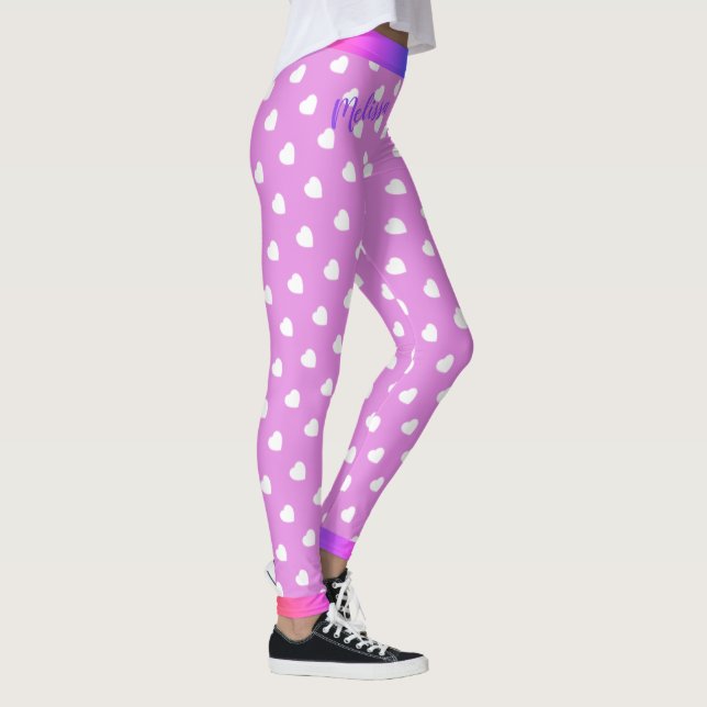 Leggings Corazones blancos con tu nombre en rosa (Derecha)