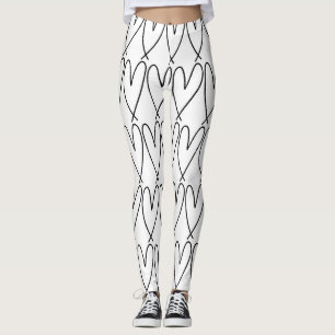 Leggings Corazones caprichosos en blanco y negro