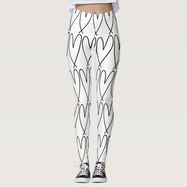 Leggings Corazones caprichosos en blanco y negro (Anverso)