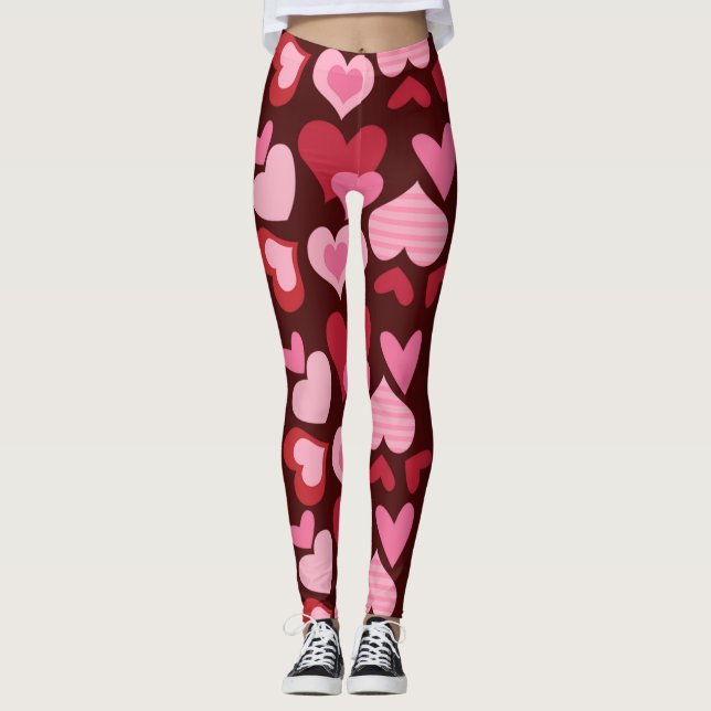 Leggings Corazones con fondo rojo oscuro - para el Día de S (Anverso)