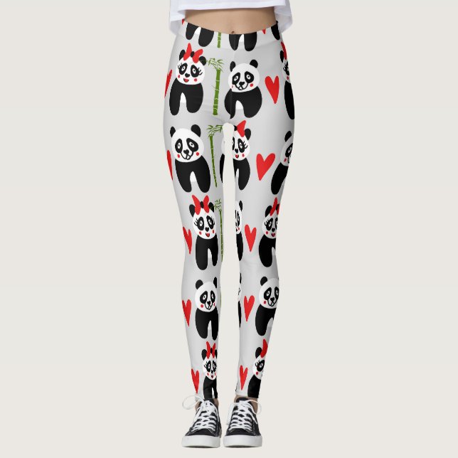 Leggings Corazones Cute Pandas: Patrón de niños (Anverso)
