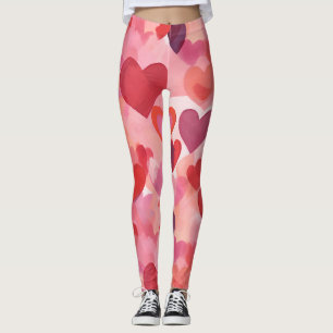 Leggings Corazones de Acuarela Rosados y Rojos Coqueta Romá