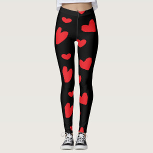 Leggings corazones de amor rojos en negro