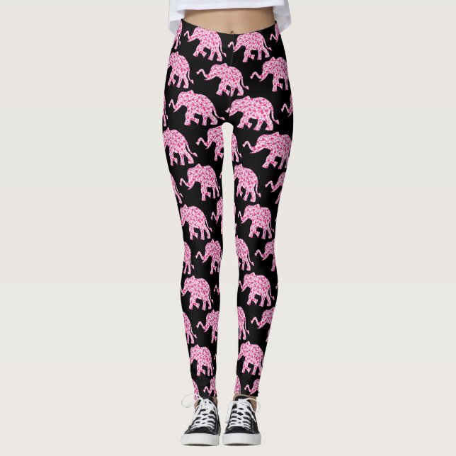 Leggings Corazones de amor rosados del elefante (Anverso)