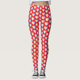 Leggings Corazones de Arcoíris Pastel Suave en Rojo Fuego