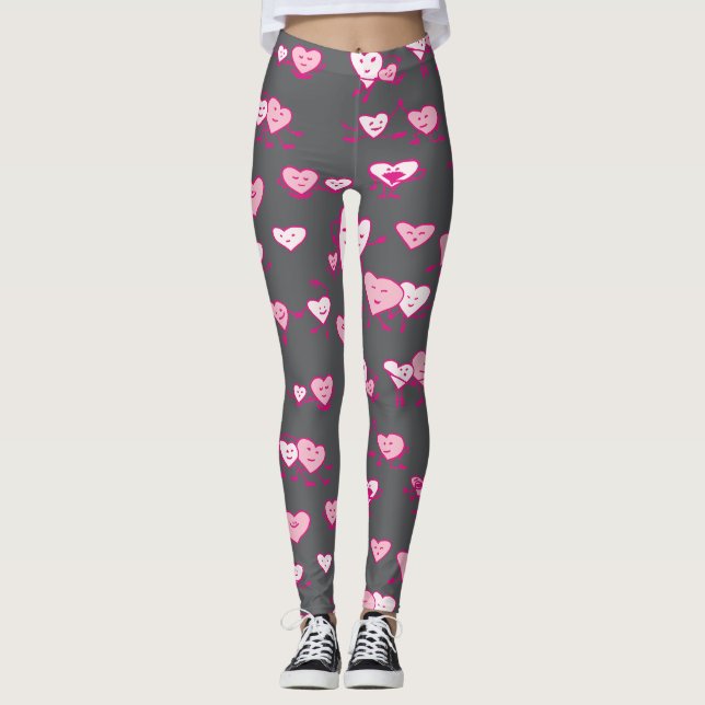 Leggings Corazones de baile rosado gris loParejas amables V (Anverso)