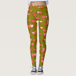 Leggings Corazones de baile rosado verde loParejas amables 