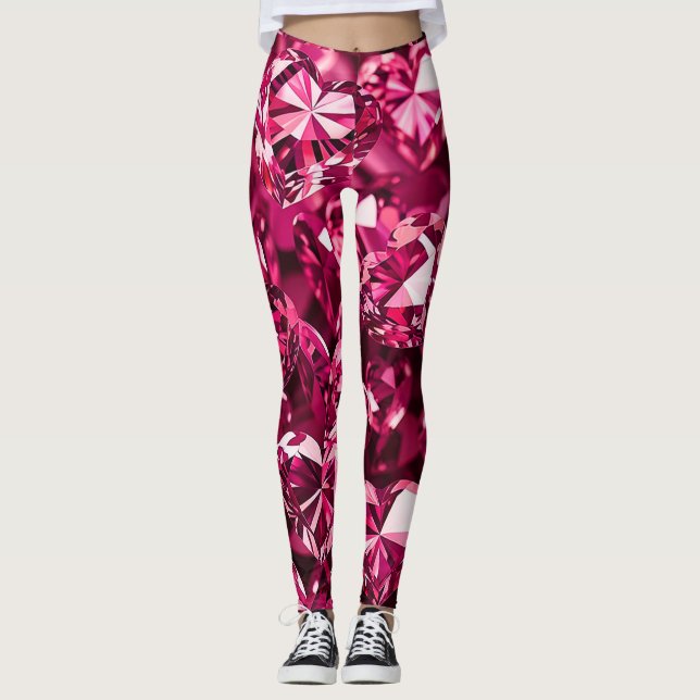 Leggings Corazones de diamantes de cristal rosado (Anverso)