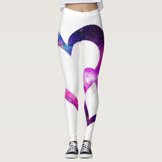 Leggings Corazones de galaxia púrpura y rosa (Anverso)