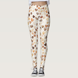 Leggings Corazones de Granos de Café Melocotón Marrón Crema
