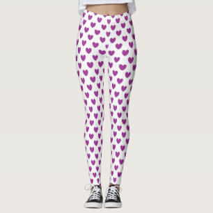 Leggings Corazones de polka púrpura en blanco