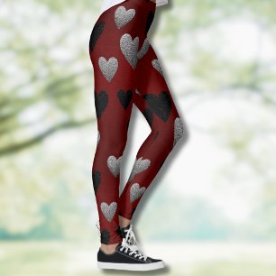 Leggings Corazones de Purpurina Plateada y Negra del Día de