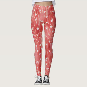 Leggings Corazones de Rayas Blancas y Rojas