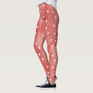 Leggings Corazones de Rayas Blancas y Rojas
