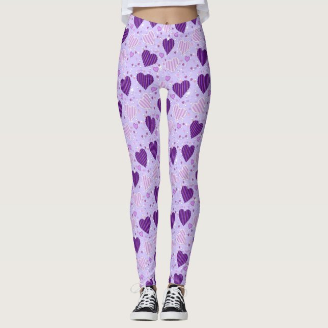 Leggings Corazones de retazos morados (Anverso)