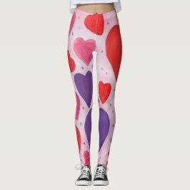 Leggings Corazones de San Valentín en rosa, morado y rojo