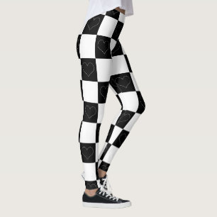 Leggings Corazones de tablero de ajedrez en blanco y negro
