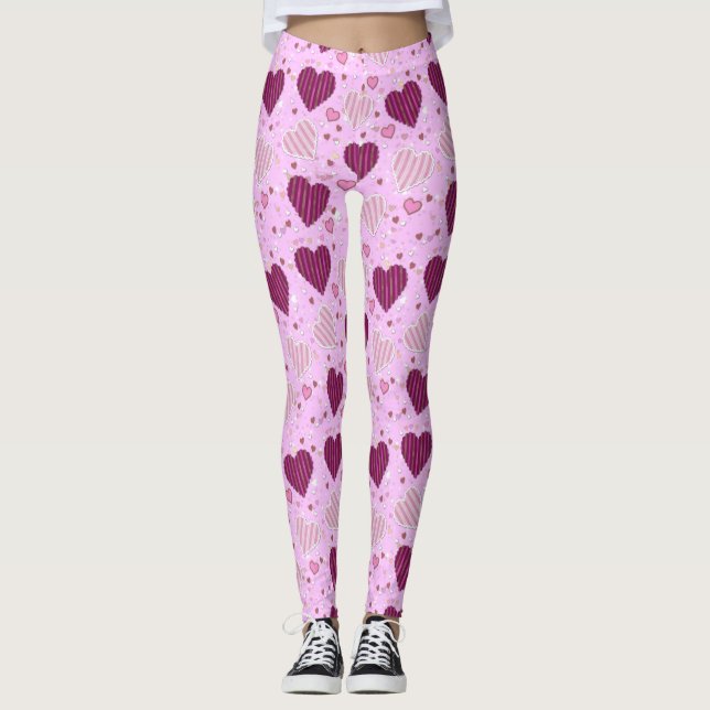 Leggings Corazones de trabajo en mosaico rosa (Anverso)