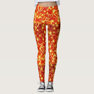 Leggings Corazones dorados amarillos resplandecientes sobre