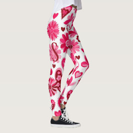 Leggings Corazones florales rosas, monograma del Día de San