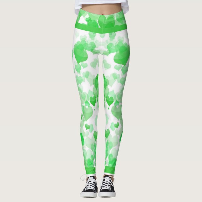 Leggings Corazones flotantes en verde (Anverso)