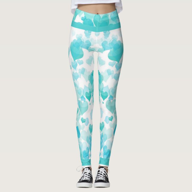 Leggings Corazones flotantes en verde azulado (Anverso)