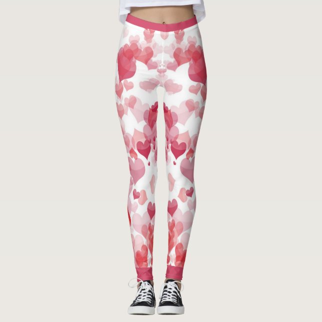 Leggings corazones flotantes rojos Rosas (Anverso)
