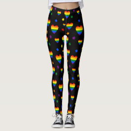 Leggings Corazones LGBT arcoiris y patrón de flores colorid