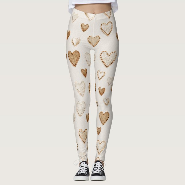 Leggings Corazones Marrones de Cacao con Crema (Anverso)