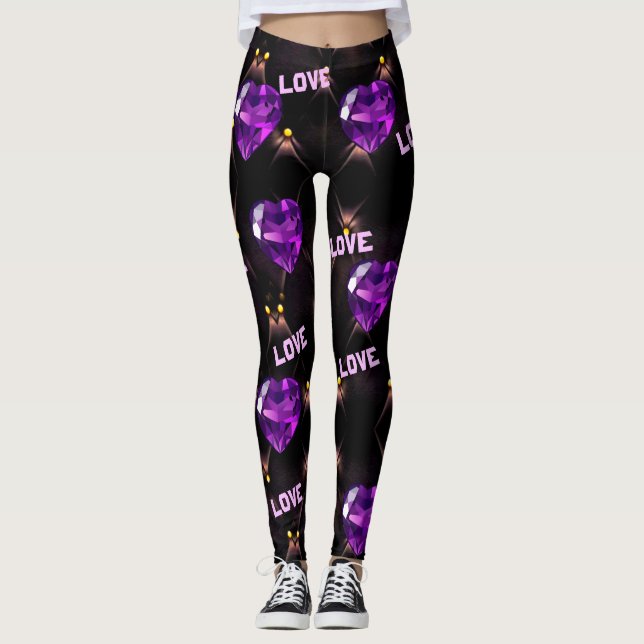 Leggings Corazones morados y leyendas de San Valentín (Anverso)