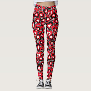Leggings Corazones, negros, rojos y blancos.