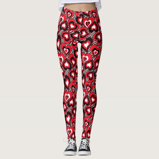 Leggings Corazones, negros, rojos y blancos. (Anverso)