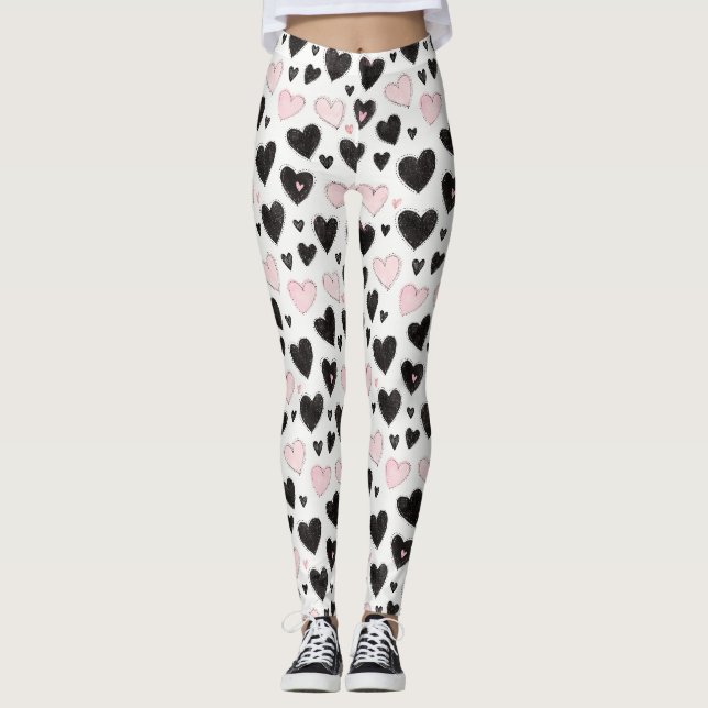 Leggings Corazones Negros Rosados (Anverso)