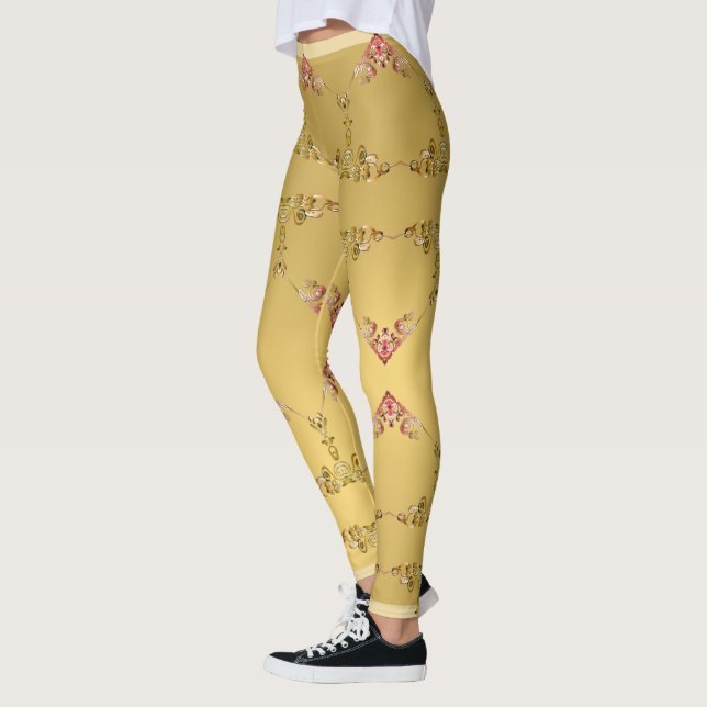 Leggings Corazones ornados en ocre dorado (Izquierda)