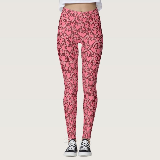 Leggings Corazones repetidos delineados con festón rosa (Anverso)